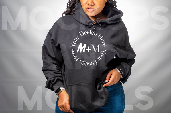 Gildan 185 Black Hoodie Mockup | Black Model Mock Up | African American Mock Ups | Pullover | Bella Canvas Hoodie Mockup