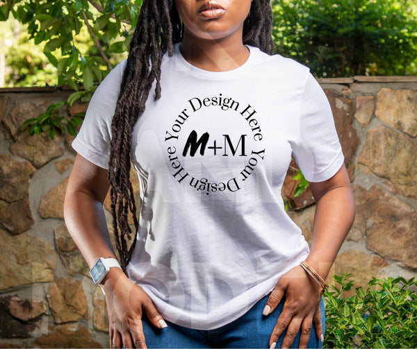 Bella Canvas 3001 White T-Shirt Mock Up | Black Model Mock Up | African American MockUps | Woman Lifestyle | Mock-up for Print On Demand