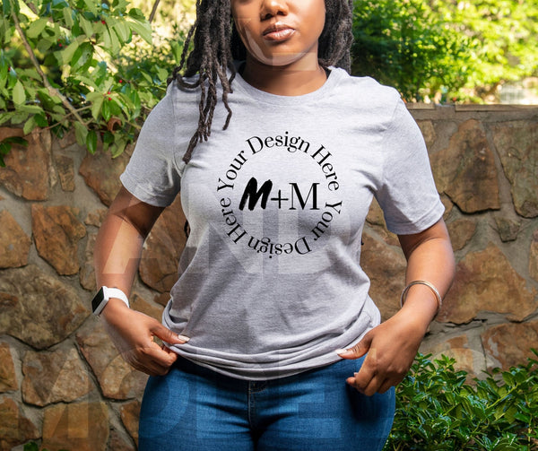 Bella Canvas 3001 Athletic Heather Gray T-Shirt Mock Up | Black Model Mock Up | African American Mock Ups | Black Woman Lifestyle Outdoors