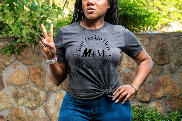 Bella Canvas 3001 Dark Grey Heather T-Shirt Mock Up | Black Model Mock Up | African American Mock Ups | Black Woman Lifestyle Outdoors