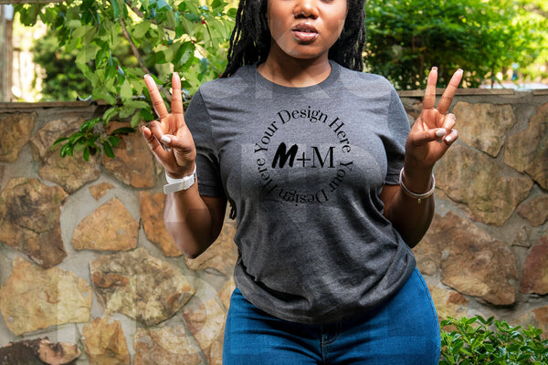 Bella Canvas 3001 Dark Grey Heather T-Shirt Mock Up | Black Model Mock Up | African American Mock Ups | Black Woman Lifestyle Fashionable