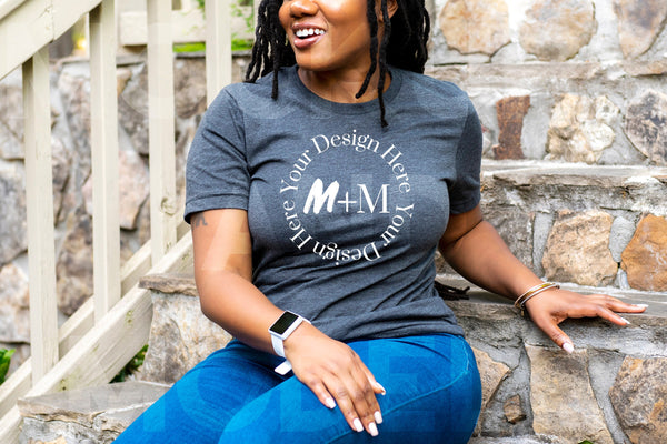 Bella Canvas 3001 Dark Grey Heather T-Shirt Mock Up | Black Model Mock Up | African American Mock Ups | Black Woman Lifestyle Fashionable