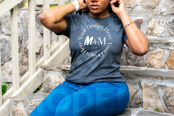 Bella Canvas 3001 Dark Grey Heather T-Shirt Mock Up | Black Model Mock Up | African American Mock Ups | Black Woman Lifestyle Fashionable