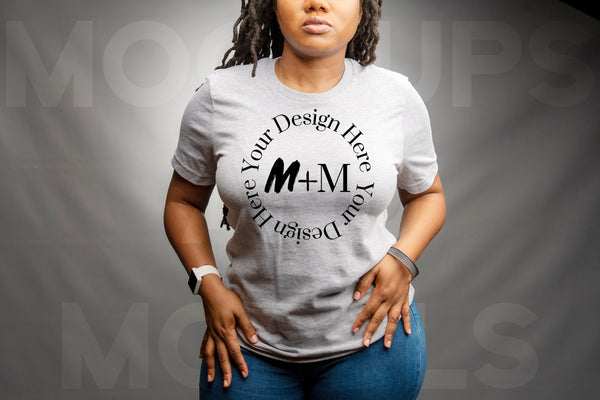 Bella Canvas 3001 Athletic Heather Gray T-Shirt Mock Up | Black Model Mock Up | African American Mock Ups | Black Woman Lifestyle Outdoors