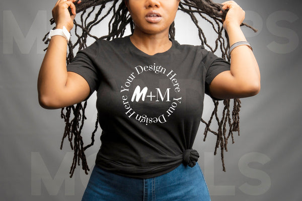 Bella Canvas 3001 Black T-Shirt Mock Up | Black Model Mock Up | African American Mock Ups | Black Woman Dreadlocks Model | Locs