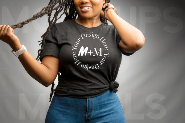Bella Canvas 3001 Black T-Shirt Mock Up | Black Model Mock Up | African American Mock Ups | Black Woman Dreadlocks Model | Locs