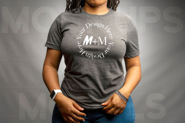 Bella Canvas 3001 Dark Grey Heather T-Shirt Mock Up | Black Model Mock Up | African American Mock Ups | Black Woman Lifestyle Fashionable