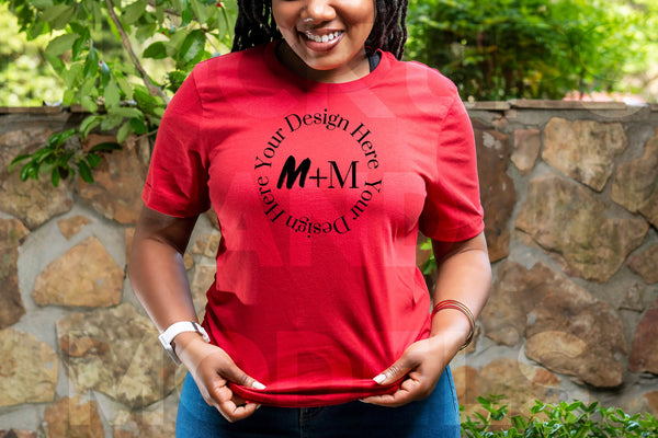 Bella Canvas 3001 Red T-Shirt Mock Up | Black Model Mock Up | African American Mock Ups | Black Woman Lifestyle Outdoors | Fashion Mock