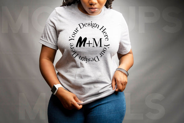 Bella Canvas 3001 Athletic Heather Gray T-Shirt Mock Up | Black Model Mock Up | African American Mock Ups | Black Woman Lifestyle Outdoors