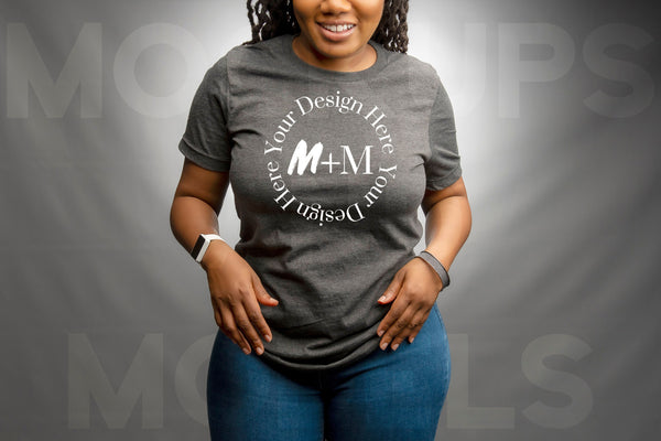 Bella Canvas 3001 Dark Grey Heather T-Shirt Mock Up | Black Model Mock Up | African American Mock Ups | Black Woman Lifestyle Fashionable
