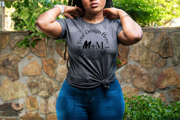 Bella Canvas 3001 Dark Grey Heather T-Shirt Mock Up | Black Model Mock Up | African American Mock Ups | Black Woman Lifestyle Outdoors