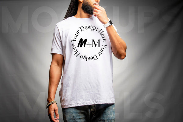 Bella Canvas 3001 White T-Shirt Mock Up | Black Male Mock Up | African American Mens Models | Lifestyle | Black Male Fashion | Loc Model
