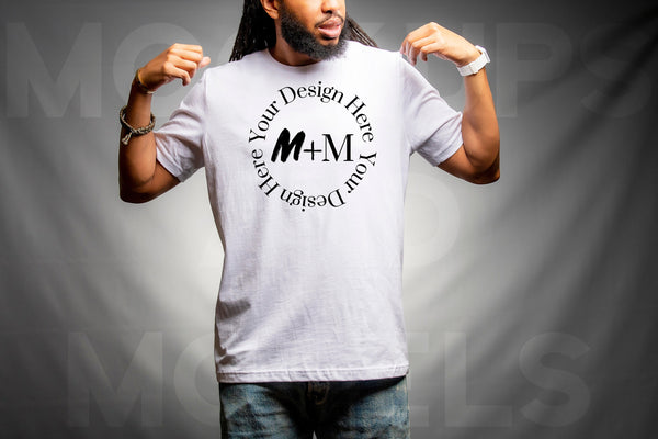 Bella Canvas 3001 White T-Shirt Mock Up | Black Male Mock Up | African American Mens Models | Lifestyle | Black Male Fashion | Loc Model