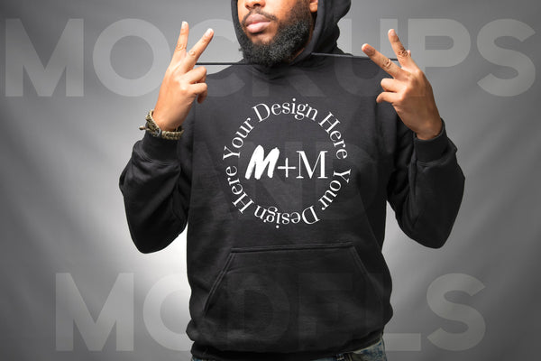 Gildan 185 Black Hoodie Mock Up | Black Male Mock Up | African American Mens Models | Lifestyle | Black Male Winter Fashion Pullover
