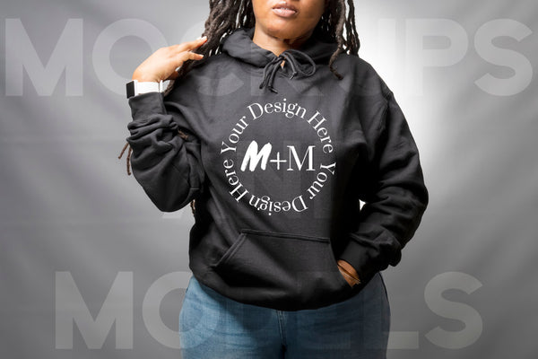 Gildan 185 Black Hoodie Mock Up | Black Woman Mock Up | African American Models | Lifestyle | Black Female Winter Fashion Pullover