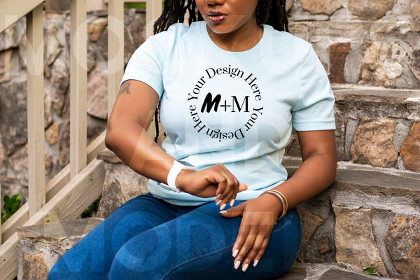 Bella Canvas 3001 Heather Prism Ice Blue T-Shirt Mock Up | Black Model Mock Up | African American Mock Ups | Black Woman Lifestyle Outdoors
