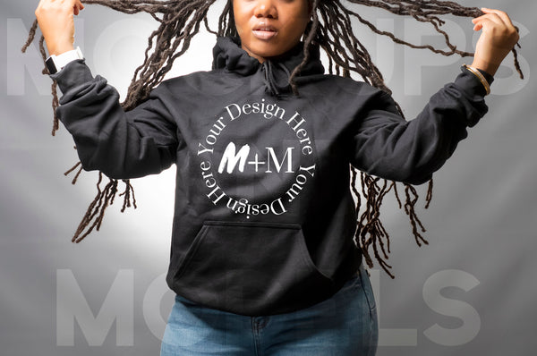 Gildan 185 Black Hoodie Mock Up | Black Woman Mock Up | African American Models | Lifestyle | Black Female Winter Fashion Pullover