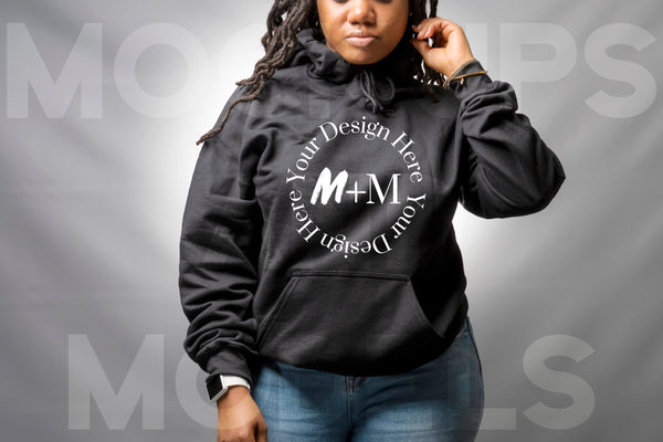 Gildan 185 Black Hoodie Mock Up | Black Woman Mock Up | African American Models | Lifestyle | Black Female Winter Fashion Pullover
