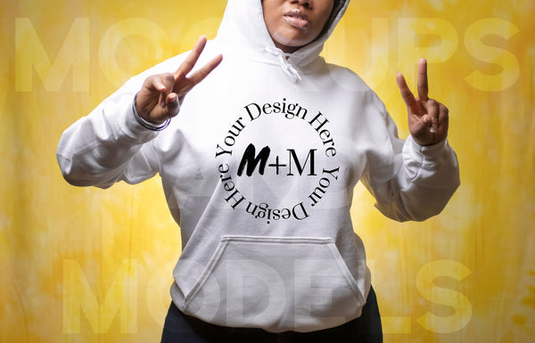 Gildan 185 White Hoodie Mock Up | Black Woman Mock Up | African American Female Models | Lifestyle | Black Girl Winter Fashion Pullover