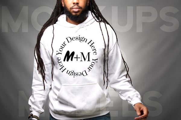 Gildan 185 White Hoodie Mock Up | Black Model Mockup | African American Men Models | PNG | Black Male Winter Pullover | Mockups and Models