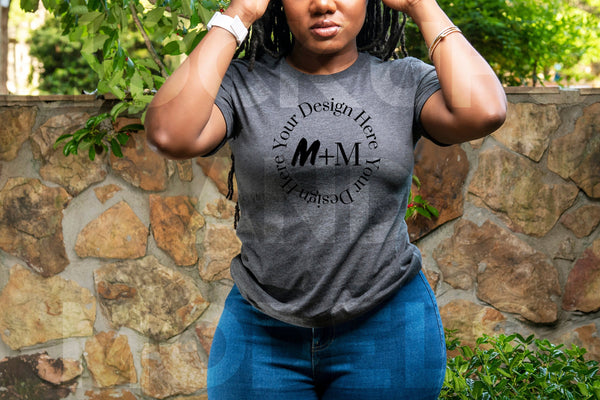 Bella Canvas 3001 Dark Grey Heather T-Shirt Mock Up | Black Model Mock Up | African American Mock Ups | Black Woman Lifestyle Outdoors