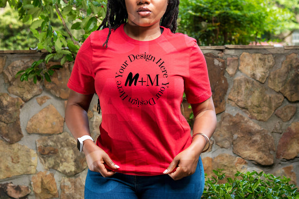 Bella Canvas 3001 Red T-Shirt Mock Up | Black Model Mock Up | African American Mock Ups | Black Woman Lifestyle Outdoors | Fashion Mock