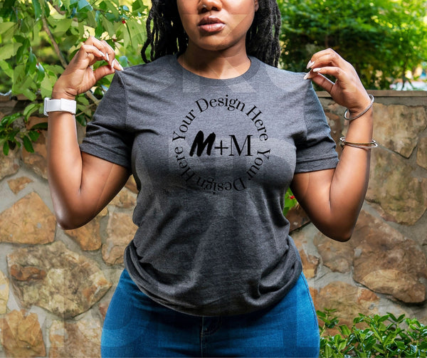 Bella Canvas 3001 Dark Grey Heather T-Shirt Mock Up | Black Model Mock Up | African American Mock Ups | Black Woman Lifestyle Outdoors