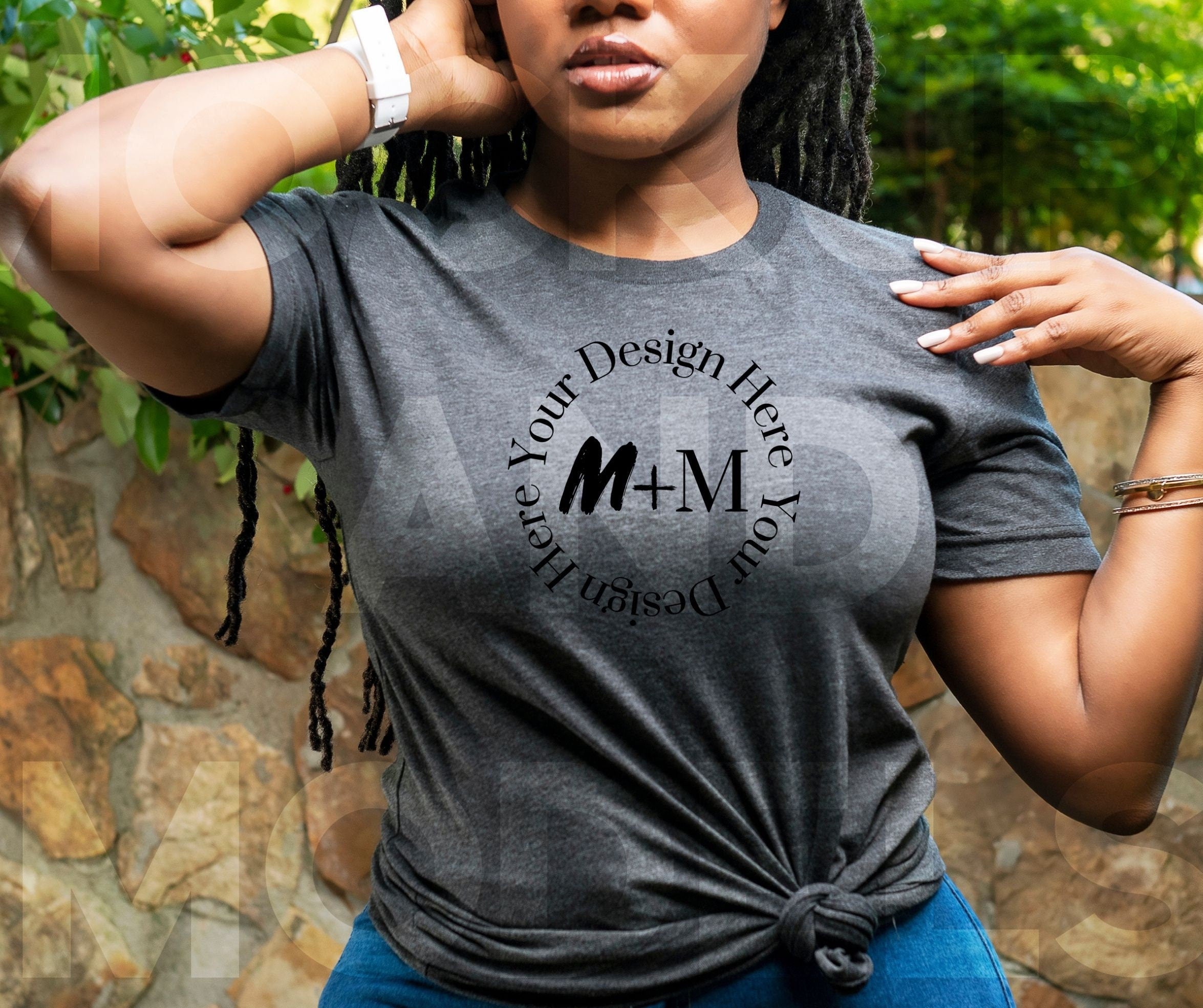 Bella Canvas 3001 Dark Grey Heather T-Shirt Mock Up Black Model Mock Up African American Mock Ups Black Woman Lifestyle Outdoors
