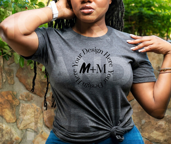 Bella Canvas 3001 Dark Grey Heather T-Shirt Mock Up | Black Model Mock Up | African American Mock Ups | Black Woman Lifestyle Outdoors