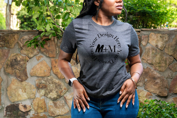 Bella Canvas 3001 Dark Grey Heather T-Shirt Mock Up | Black Model Mock Up | African American Mock Ups | Black Woman Lifestyle Outdoors