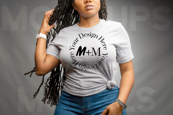 Bella Canvas 3001 Athletic Heather Gray T-Shirt Mock Up | Black Model Mock Up | African American Mock Ups | Black Woman Lifestyle Outdoors