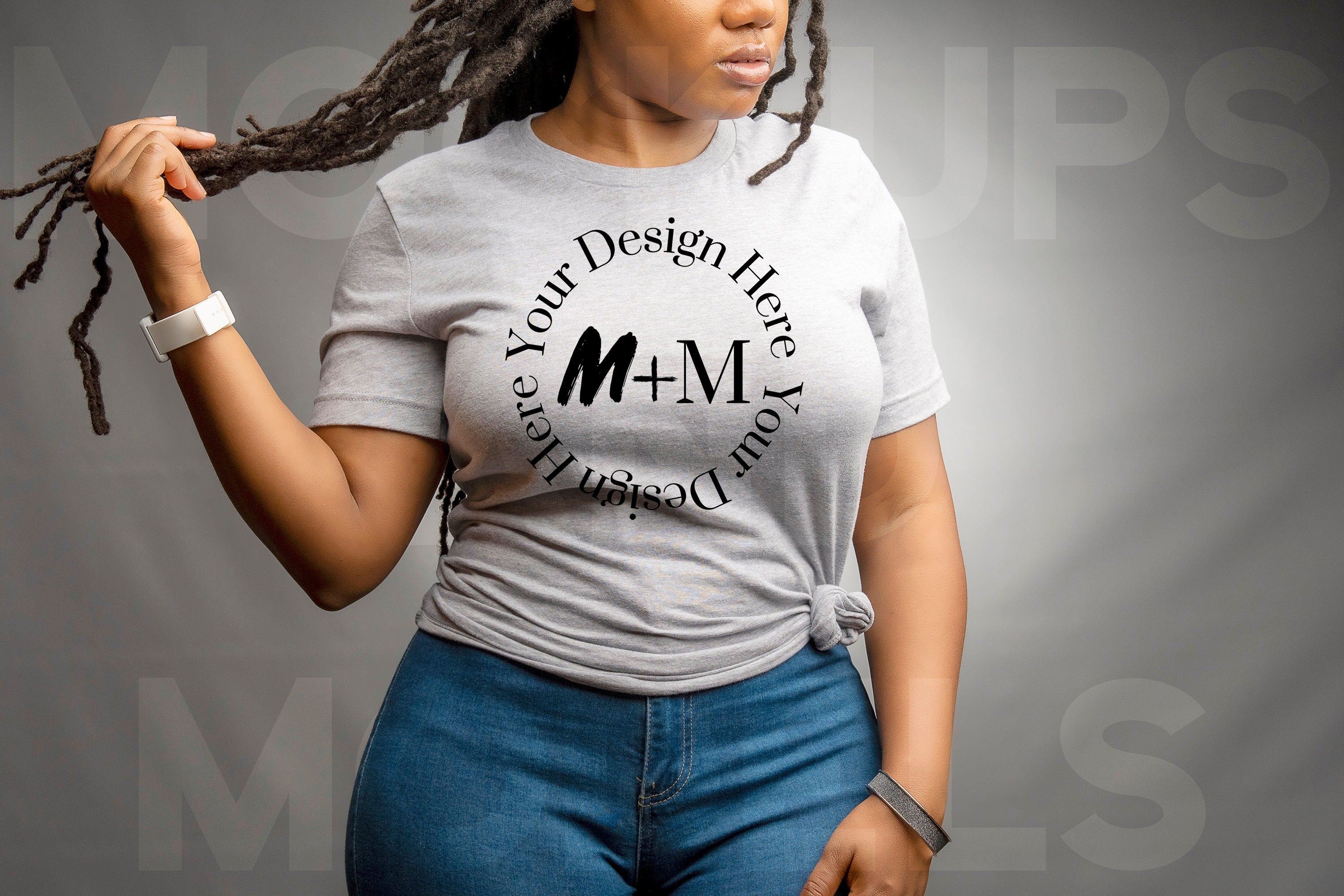 Bella Canvas 3001 Athletic Heather Gray T-Shirt Mock Up | Black Model Mock Up | African American Mock Ups | Black Woman Lifestyle Outdoors