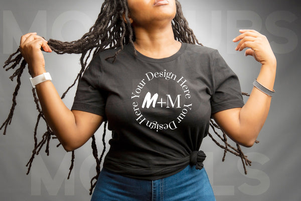 Bella Canvas 3001 Black T-Shirt Mock Up | Black Model Mock Up | African American Mock Ups | Black Woman Dreadlocks Model | Locs