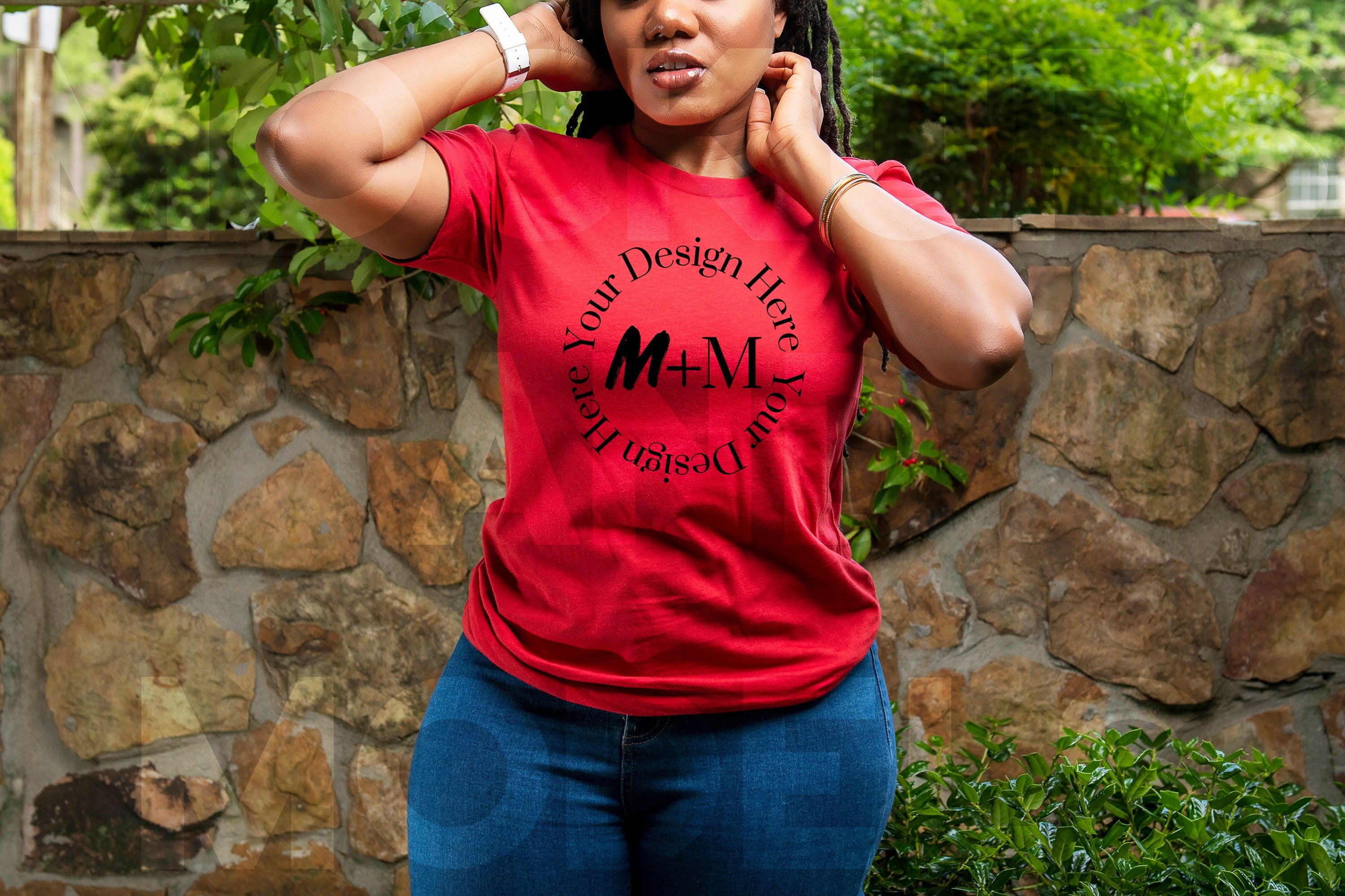 Bella Canvas 3001 Red T-Shirt Mock Up | Black Model Mock Up | African American Mock Ups | Black Woman Lifestyle Outdoors | Fashion Mock