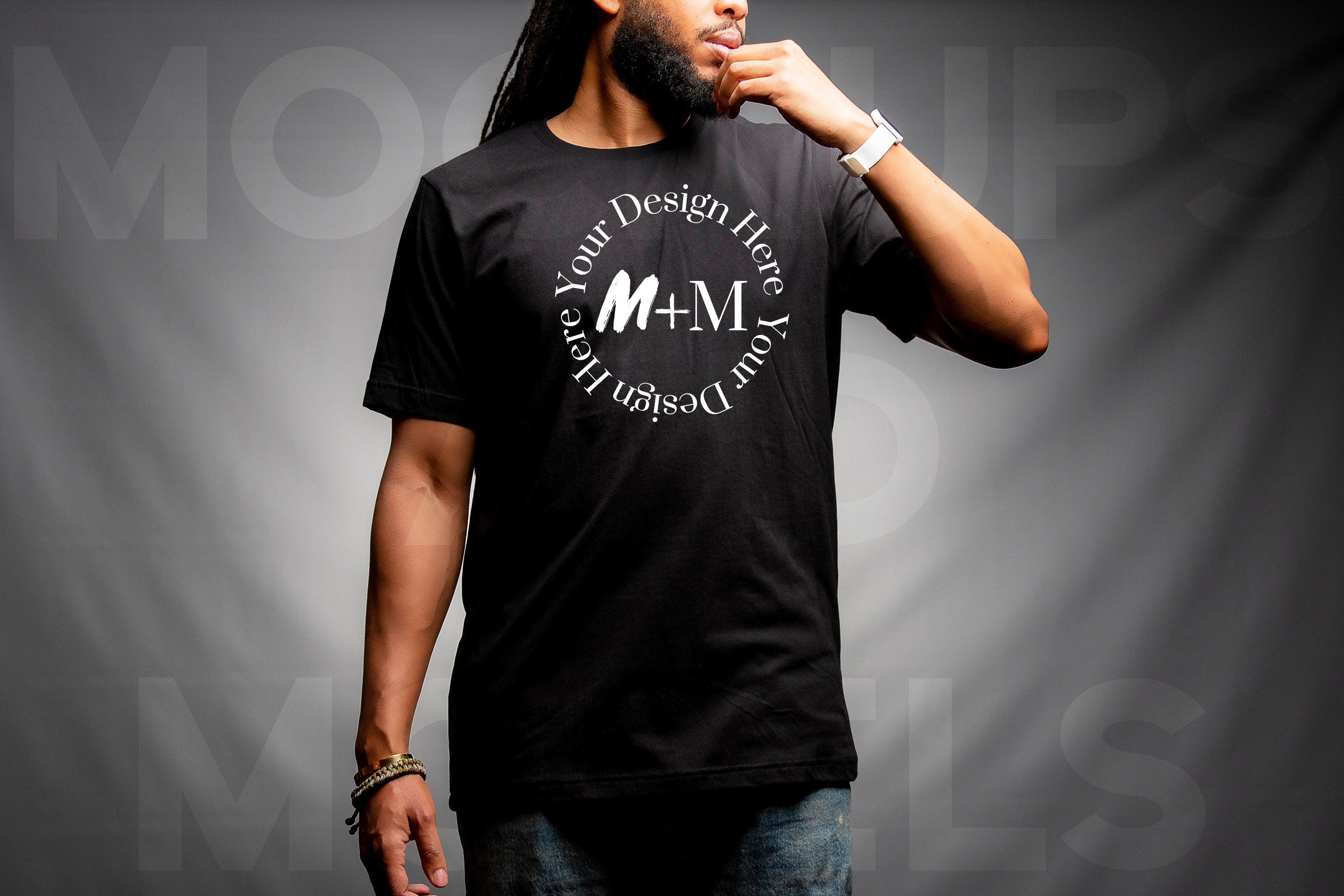 Bella Canvas 3001 Black T-Shirt Mock Up | Black Male Mock Up | African American Mens Models | Lifestyle | Black Male Fashion | Loc Model
