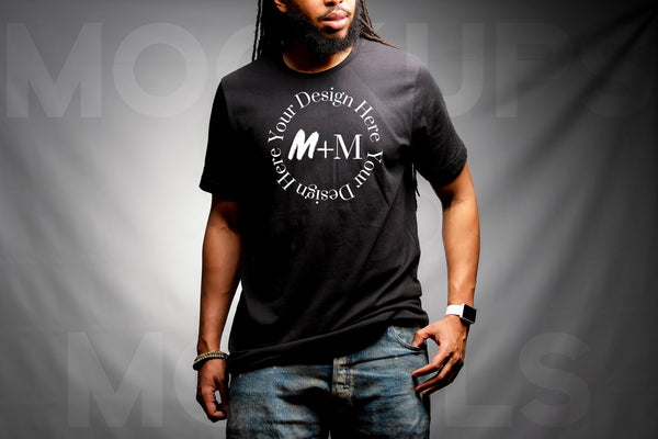 Bella Canvas 3001 Black T-Shirt Mock Up | Black Male Mock Up | African American Mens Models | Lifestyle | Black Male Fashion | Loc Model