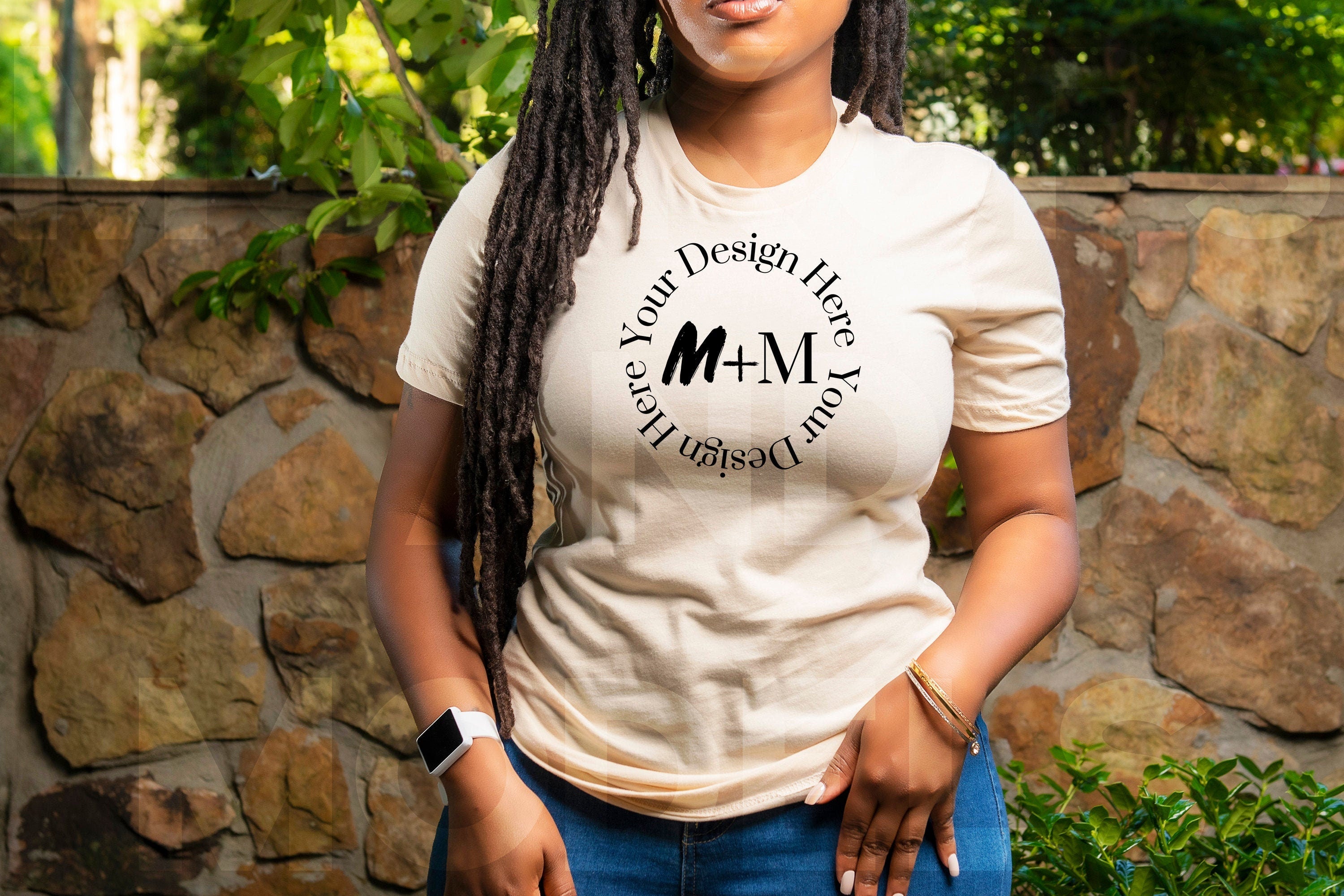 Bella Canvas 3001 Soft Cream T-Shirt Mock Up | Black Model Mock Up | African American Mock Ups | Black Woman Lifestyle Fashionable