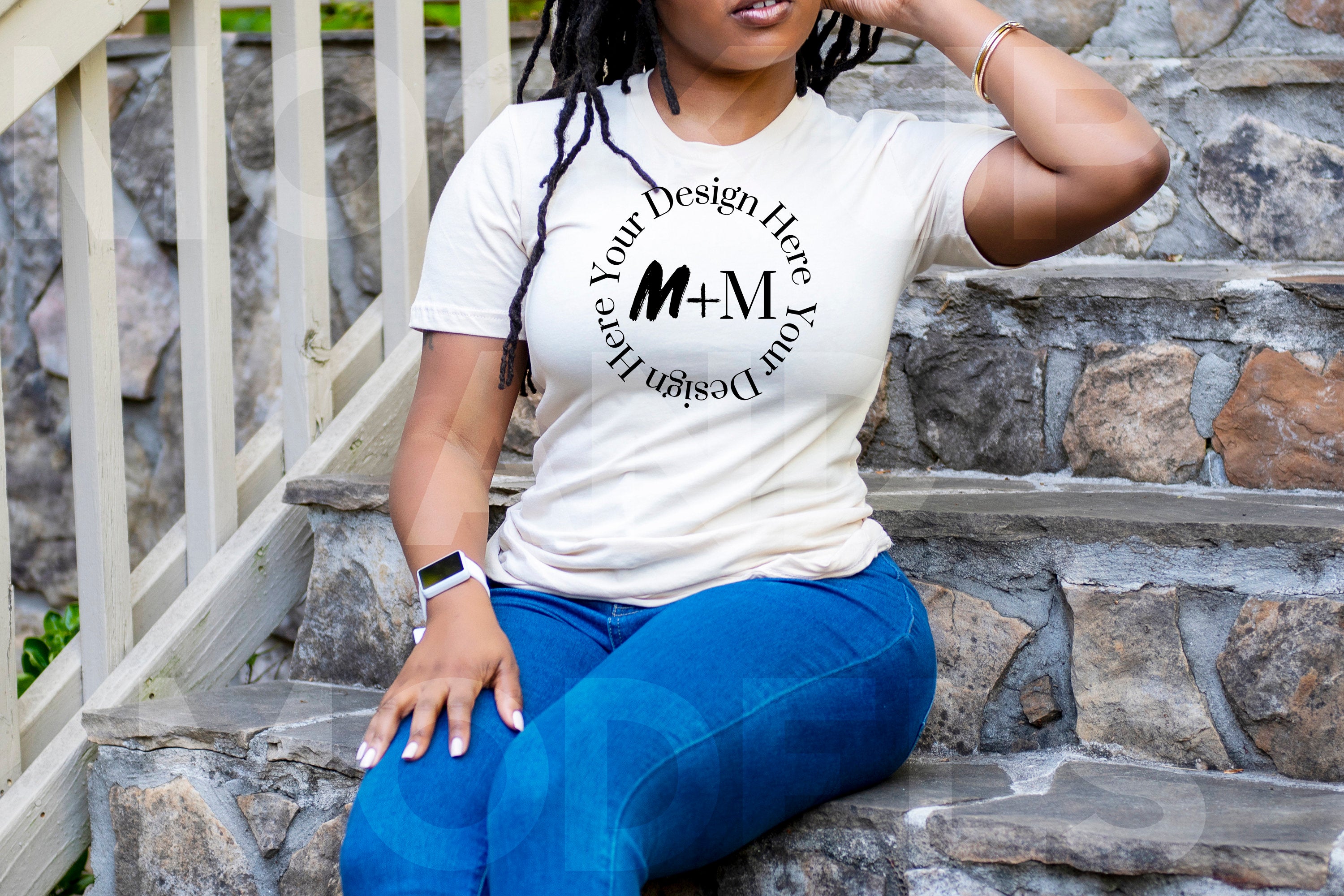 Bella Canvas 3001 Soft Cream T-Shirt Mock Up | Black Model Mock Up | African American Mock Ups | Black Woman Lifestyle Fashionable