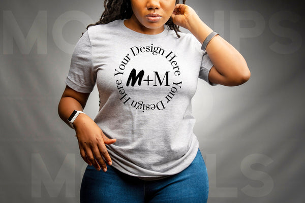 Bella Canvas 3001 Athletic Heather Gray T-Shirt Mock Up | Black Model Mock Up | African American Mock Ups | Black Woman Lifestyle Outdoors