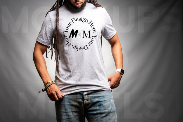 Bella Canvas 3001 Athletic Heather Gray T-Shirt Mock Up | Black Model Mock Up | African American Mock Ups | Black Male | Urban Lifestyle