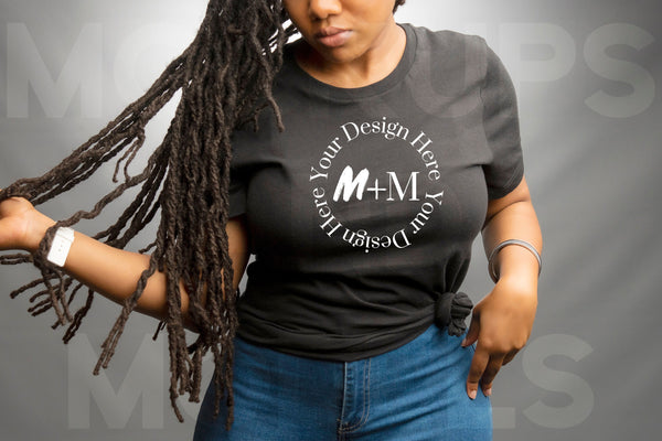 Bella Canvas 3001 Black T-Shirt Mock Up | Black Model Mock Up | African American Mock Ups | Black Woman Dreadlocks Model | Locs
