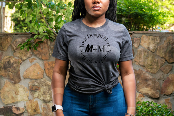 Bella Canvas 3001 Dark Grey Heather T-Shirt Mock Up | Black Model Mock Up | African American Mock Ups | Black Woman Lifestyle Outdoors