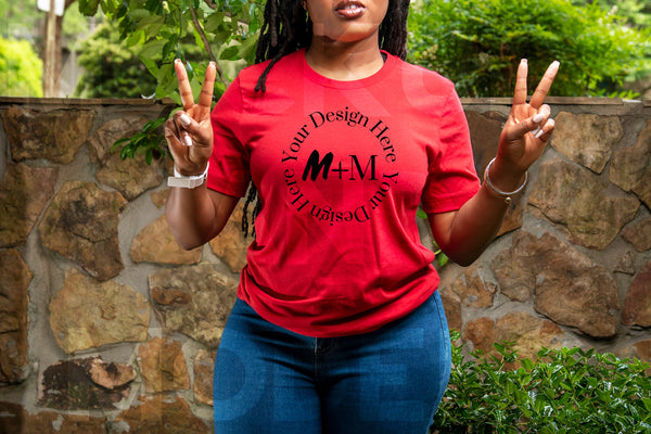 Bella Canvas 3001 Red T-Shirt Mock Up | Black Model Mock Up | African American Mock Ups | Black Woman Lifestyle Outdoors | Fashion Mock