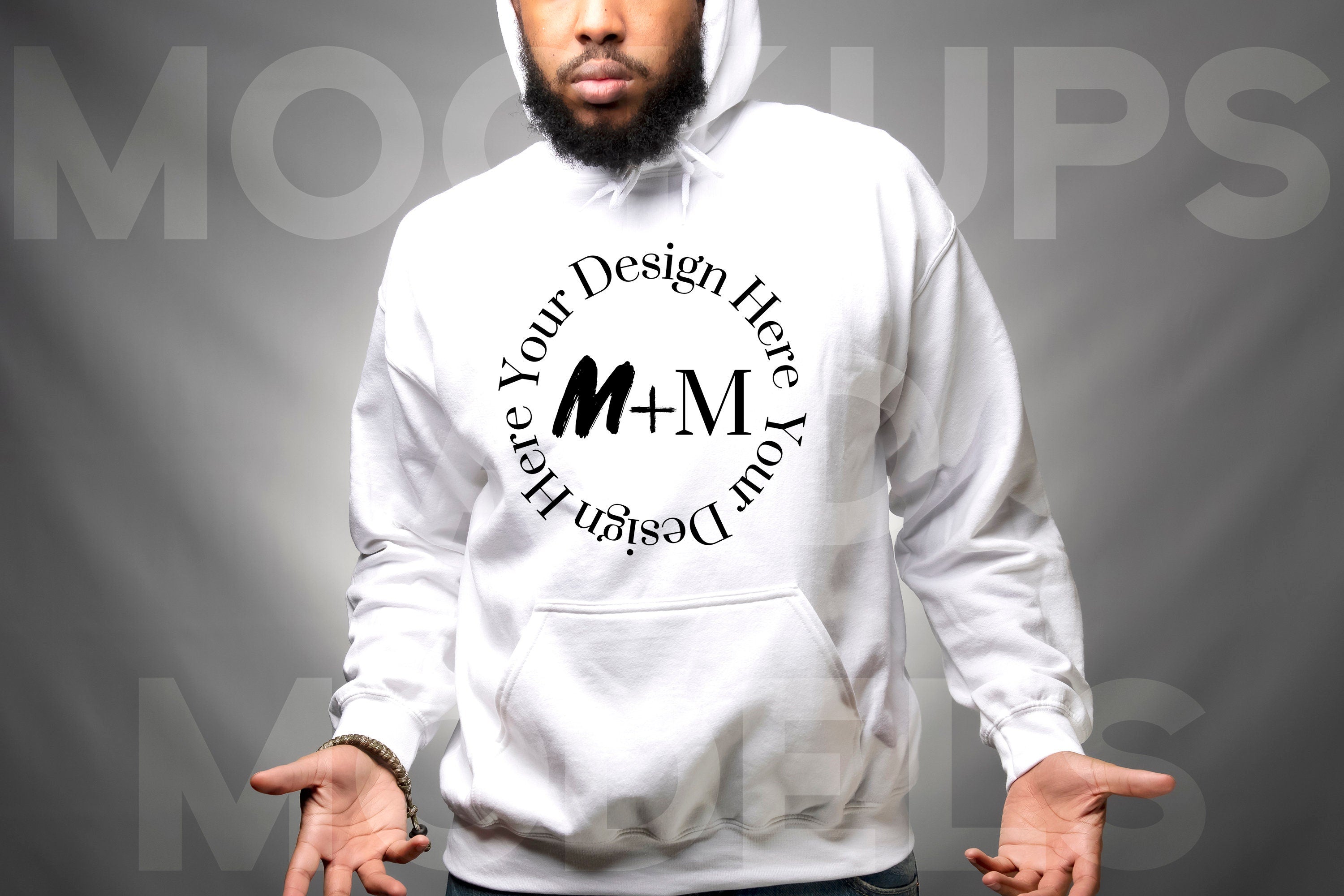 Gildan 185 White Hoodie Mock Up | Black Male Mock Up | African American Mens Models | Lifestyle | Black Male Winter Fashion Pullover