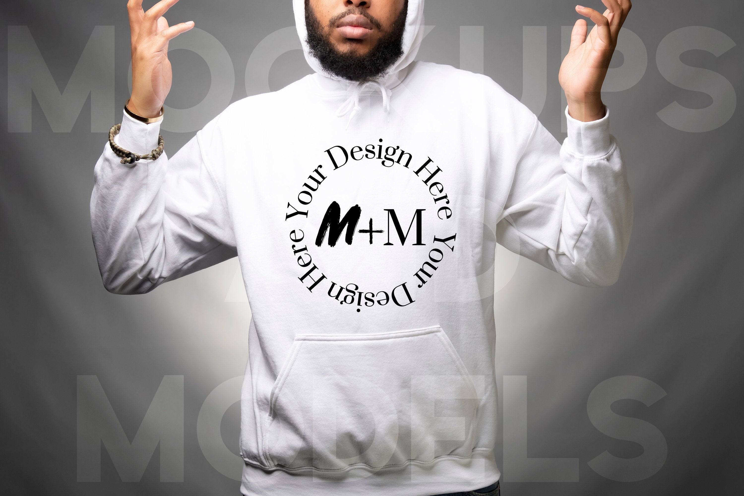 Gildan 185 White Hoodie Mock Up | Black Male Mock Up | African American Mens Models | Lifestyle | Black Male Winter Fashion Pullover